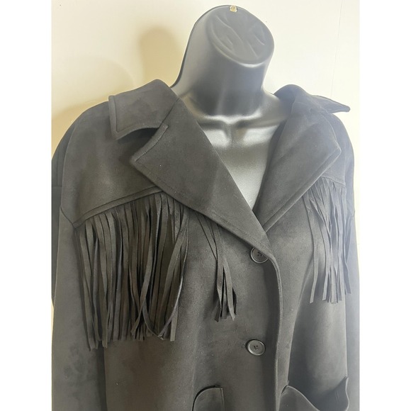Universal Thread Jacket Womens XL Black Faux Suede Fringe Western Boho Button Up - Picture 2 of 8